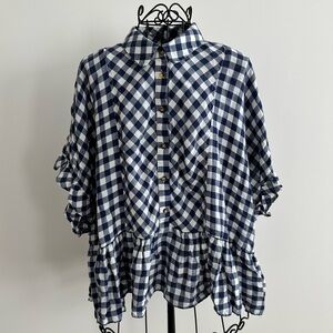 Maeve by Anthropologie Navy and White Plaid Top